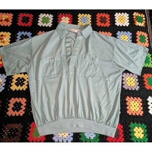 Vintage Palmland Short Sleeve Shirt Pullover Aqua Snap Button Mens XL